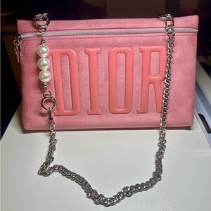Dior Vibrant Pink Pouch converted to Shoulder Bag w/ add on chains GWP